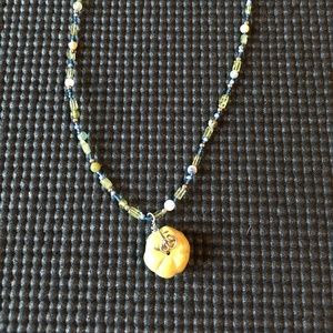Beaded semi-precious necklace with stone pendant